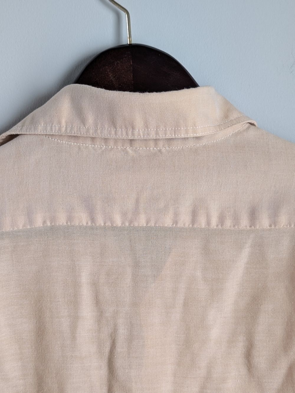 VTG 70s JCPenney MW Shirt Mens Medium Tan Butterfly Collar Contrast Disco Boho - Picture 8 of 15